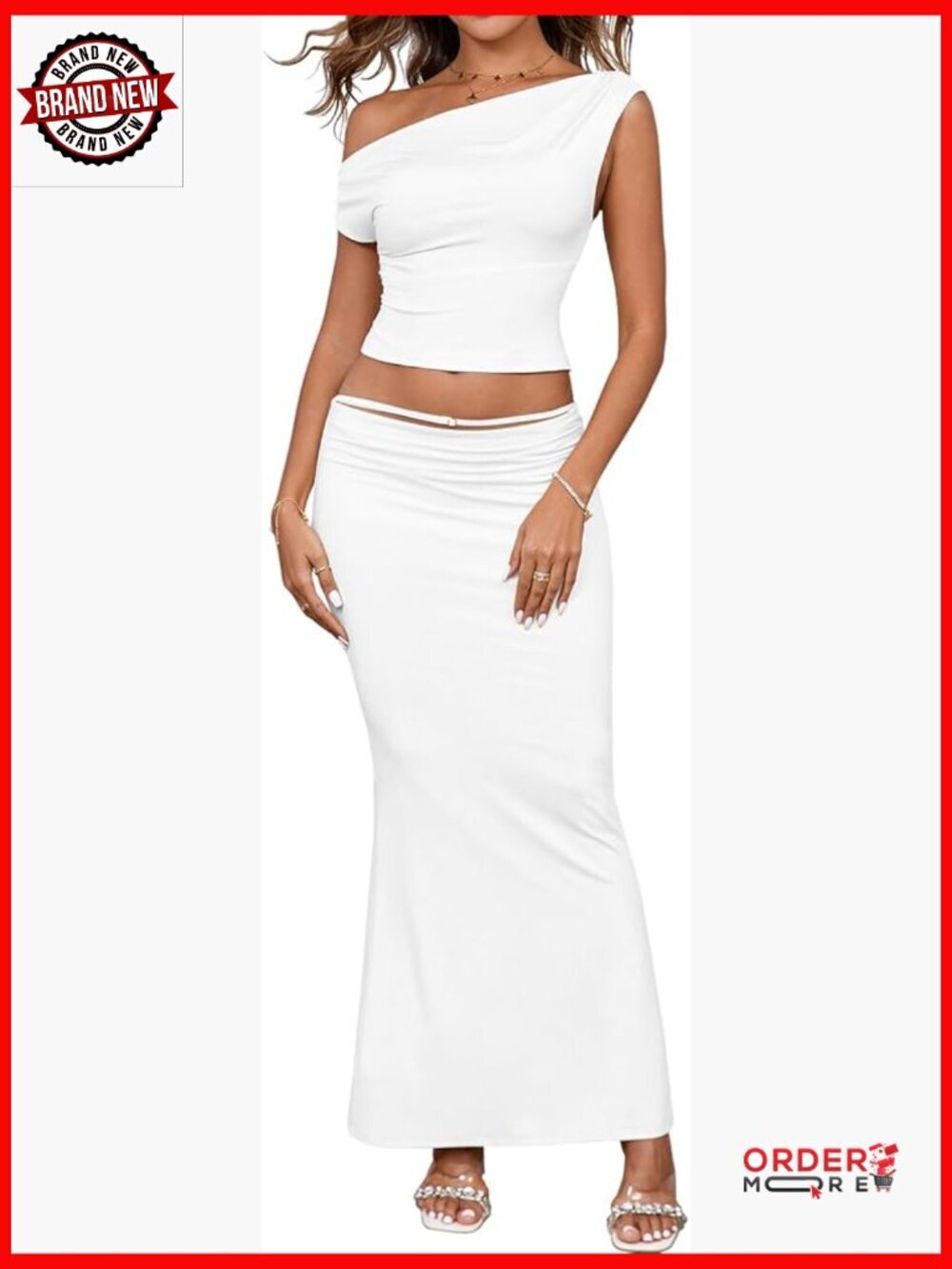 Two Piece Outfit One Shoulder Crop Top Maxi Skirt Set Dressy Vacation Matching